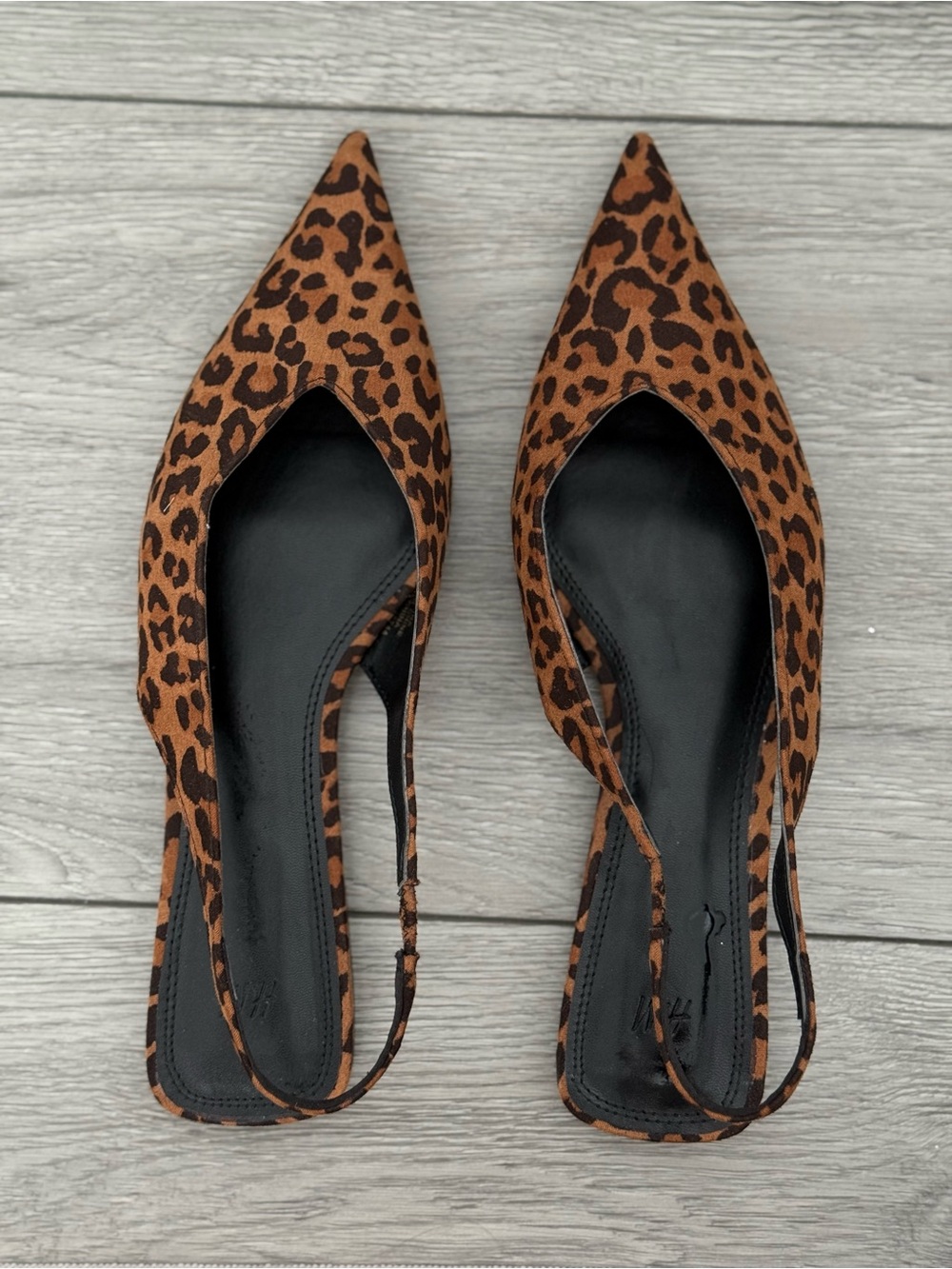 Zara Leopard Print Pointed Slingback Flats - Brown & Black